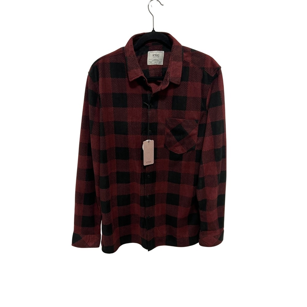Nomad by Craft + Flow Mens Polar Fleece Shacket Burgundy Black Buffalo Plaid L